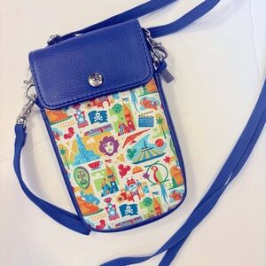 Disney Parks NWOT D-Tech Phone Crossbody & Wristlet | Blue w/ Park Illustrations